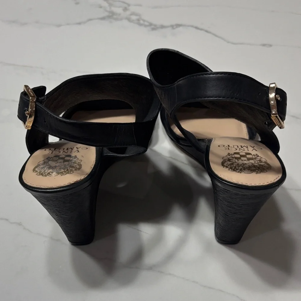 Vince Camuto Black Wedge Sandals with Buckle
